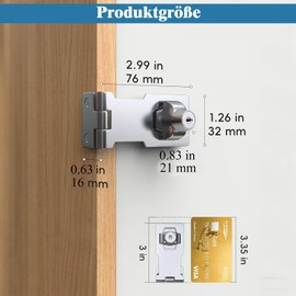 Cabinet Lock, 76 mm (3 in) Hasp Lockable with Keys, Stainless Steels Hasp Lock Padlock, Gate Latch, Lock for Cabinet, Furniture Lock with Key Lock Device