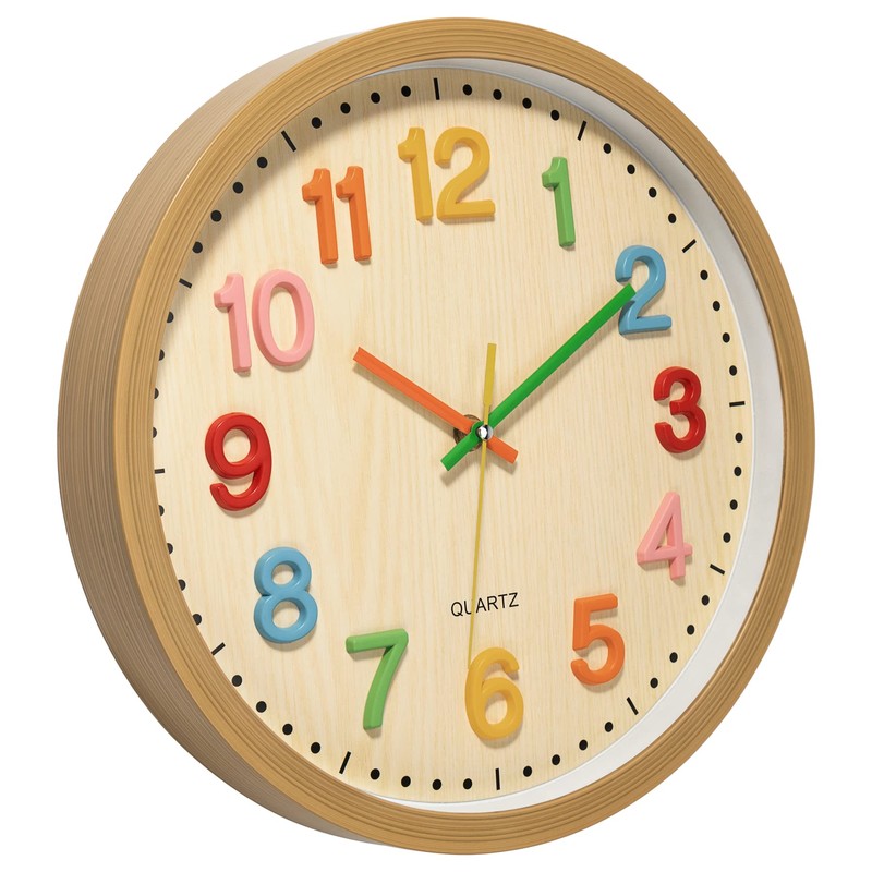 Foxtop Silent Kids Wall Clock Non-Ticking Battery Operated Colorful Childrens