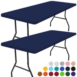 Smiry Rectangle Picnic Table Cloth 2 Pack, Waterproof Elastic Fitted Tablecloths for 4 Foot Tables, Washable Polyester Table Cover for Camping, Indoor and Outdoor (Navy, 24"x48")