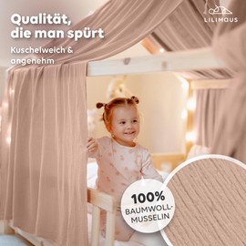 lilimaus House Bed Canopy [in 12 Colours] Bed Canopy House Bed Made of 100% Cotton Muslin - Fabric Canopy for House Bed Decoration Girls and Boys - Canopy for House Bed Children - Bed Curtain