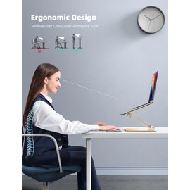 Lamicall Adjustable Laptop Stand, Portable Laptop Riser, Aluminum Laptop Stand for Desk Foldable, Ergonomic Computer Notebook Stand Holder for MacBook Air Pro, Dell XPS, HP (10-17.3'') -Gold