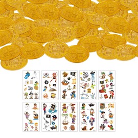 CXNXFD Pack of 100 Gold Coins Pirate Treasure, Goldtaler Artificial Gold Coins, Play Coins, Treasure Hunt with Pirate Motif, Play Money for Treasure Hunting