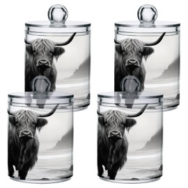 JUMBEAR 2 Pack Cow Qtip Holder Dispenser with Lid, 14 oz Clear Plastic Apothecary Jar Set for Bathroom Vanity Organizers Storage Containers