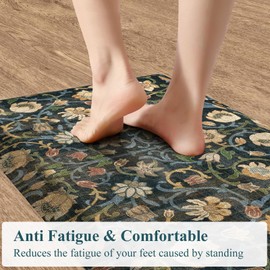 KIMODE Anti Fatigue Kitchen Mats for Floor Non Slip,Boho Kitchen Sink Rug Waterproof,Comfort Cushioned Padded Kitchen Floor Mats for Bathroom Sink Office Home Decor,Dark Green/Blue 17.3"x28"