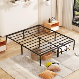 Kinshionroyal 18 Inch Queen Size Bed Frame No Box Spring Needed Heavy Duty Easy Assembly Noise Free, Black Metal Queen Platform