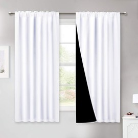 NICETOWN 100% Blackout Window Curtain Panels, Cold and Full Light Blocking Drapes with Black Liner, 54 Inches Drop Thermal Insulated Draperies for Kitchen (White, 2 Pieces, 52 inches Wide Each Panel)
