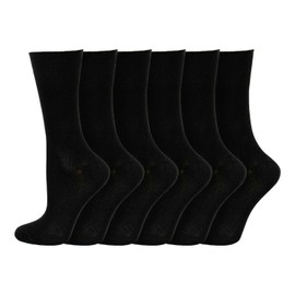 6prs Ladies Super Soft and Comfort Non Elastic Bamboo Socks Womens Everyday Wear Anti Bacterial Wide Top Socks Black Shoe Size 4-7