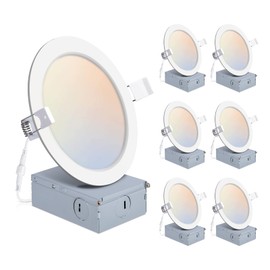 POWERASIA 6 Pack 6 Inch LED Recessed Lights with Junction Box, Recessed Lighting 6 Inch 5CCT Dimmable 2700K-6000K,15W 1200lm Canless Downlight-ETL and Energy Star Certified