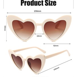 crazy bean Party Glasses Heart Sunglasses Retro Sunglasses Heart Shape for Women Party Sunglasses Vintage Fashion Oversized Classic Glasses, beige