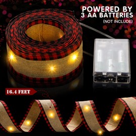 Christmas Ribbon Lights Christmas Lights 16.4 ft Glow Christmas Tree Ribbon Battery Operated Indoor String Lights for Outdoor Xmas Holiday Party Wedding Garland Lighted Decoration (Linen)