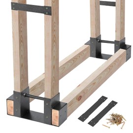 MOFEEZ Outdoor Firewood Log Storage Rack 2x4 Bracket Kit, Fireplace Wood Storage Holder, Adjustable to Any Length - Silver Black, Two Bases