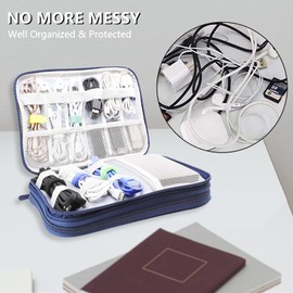 Teskyer Cable Organizer Bag, Portable Travel Cord Organizer case, All in One Waterproof Electronics Accessories Storage Bag for Cables, Chargers, Earphones, Hard Drives, 9.6 x 6.9 inch (Navy Blue)