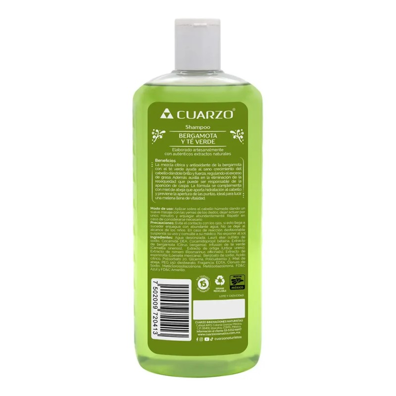 Shampoo Bergamota Y Té Verde Resequedad Cabello Fuerte Cuarzo