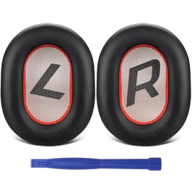 SOULWIT® Professional Replacement Ear Pads for Plantronics BackBeat Pro 2, Voyager 8200 UC Headphones, Noise Isolation Memory Foam, Softer Protein Leather (Black+Red)