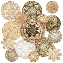 Xuhal 15 Pcs Boho Wall Basket Decor Handcrafted Seagrass Woven Wall Basket Rustic Round Woven Hanging Art for Home Farmhouse Kitchen Table Living Room(Classic Style)