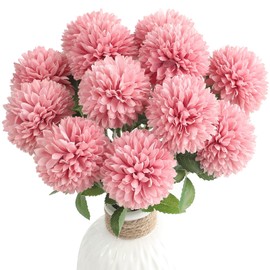 Floroom 12pcs Dusty Rose Faux Silk Mums Artificial Flowers Bulk Fake Chrysanthemums with Stems for DIY Wedding Table Centerpieces Floral Arrangements Vase Fillers Home Decorations