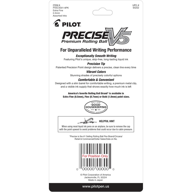 Pilot Precise V5, Roller, Tinta Líquida, 4 Piezas, Negro, Azul,