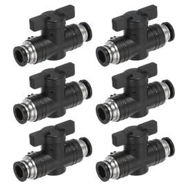 PATIKIL 8mm (3/10") Push to Connect Fittings Ball Valve, 6 Pcs 0-60 Degree BUC Air Flow Control Valve Quick Straight Connectors Air Hose Fitting for Pneumatic System Pipeline, Black