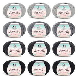 Aeelike Merino Wool Yarn for Knitting - 12 x 50g Soft Merino Yarn for Crochet Warm Sock, Hat, Blanket, Scarf, Clothes - Black Grey Series - Knitting Wool Set for Beginners