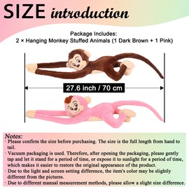 zhidiloveyou 2PCS 27.6" Hanging Monkey Stuffed Animals Plush Cute Monkey Toy for Kids (Dark Brown+Pink)
