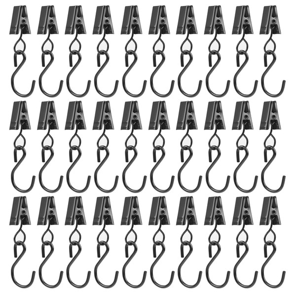 Beilala 30pcs Metal Curtain Clips with S Hooks Black for