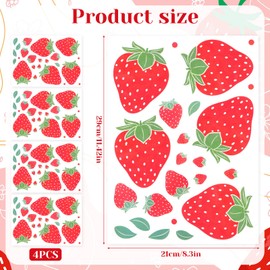 4 Sheets / 92pcs Strawberry Wall Decals, Strawberry Decor Peel and Stick Stickers Removable Cute Fruit Wall Stickers for Girls Bedroom Dorm Dining Room Kitchen Bathroom Waterproof Decor