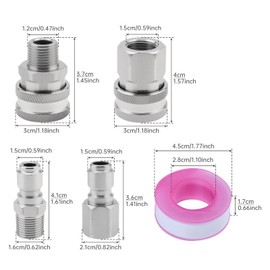 4 pcs 3/8 inch NPT Pressure Washer Adapter Set for Hose, Ball Valve, Wand, Stainless Steel Male and Female Quick Connector Kit with Tape
