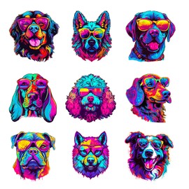 9pcs Colorful Dogs Iron On Transfer Decals Thermal Stickers for Clothing Appliqued Washable DIY Applique Iron On Heat Press Vinyl for Shirts Pillow Covers