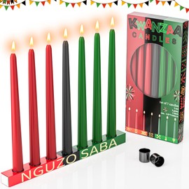 Brbecon Kwanzaa Decorations - Kwanzaa Kinara Set Kwanzaa Candle Holder with 3 Red 3 Green 1 Black Kwanzaa Candles Double-Sided Wooden Colorful Kwanzaa Candle Holder for Africa Celebration Holiday