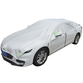 Car Snow Cover, Half Car Cover Sedan, Car Windshield Cover for Ice and Snow, Car Cover Top Waterproof with Reflective Straps, Fit Water/Wind/Dust/Heat/Snow (Sedan)