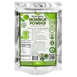 Nutrigins Nutrigins Moringa Powder - 1 lb - Organic Moringa Oleifera - 100% Raw and Pure Moringa Leaf Powder - Great for Drinks, Tea, Smoothies & Recipes - Food-Grade, Vegan, Resealable Stand-Up Bag