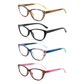 SOPHILY 4-Pack Cat Eye Reading Glasses for Women- Blue Light Blocking Readers with Spring Hinges,Anti-Glare Reading Glasses +3.5