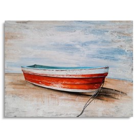 SYGALLERIER Nautical Canvas Wall Art Hand Painted Red Boat Still Life Painting Modern Coastal Pictures Aesthetic Artwork for Living Room Bedroom Bathroom Decor