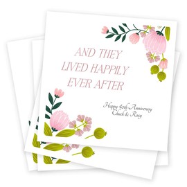 Happily Ever After Beverage Napkins / 100 Custom Printed White Uncoined Cocktail Napkins / 4 3/4" x 4 3/4" Folded 3 Ply Floral Napkins/Made In The USA