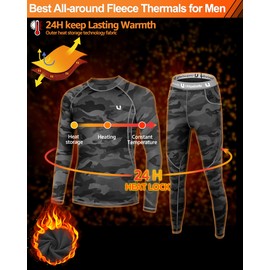 UNIQUEBELLA Men's Thermal Underwear Sets Top & Long Johns Fleece Sweat Quick Drying Thermo Base Layer Camouflage