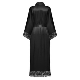 BuyChic Long Kimono Robes Women Satin Sleepwear Silky Lace-trim Robe Plus Size Silk Bathrobe Lightweight Cover Up