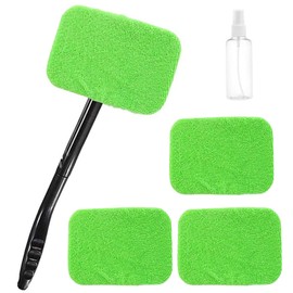 thirei Windschutzscheibenreiniger, Auto Scheibenreiniger mit 4 Mikrofaserpads, Mikrofaser Reiniger Schwenkbar, Auto Fensterwischer Kit, Autowaschbürste, Teleskopstiel Set