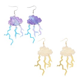 NOIAFZY 2Pairs Cute Sweet Style Acrylic Cloud & Lightning Earrings and Acrylic Cloud Lightning Design Dangle Earrings Funny Creative Earrings Accessories