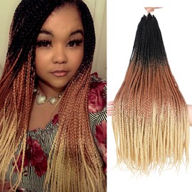 Ombre Box Braids Crochet Hair 24 Inch Medium box braid 3X Box Braid Pre-Looped Crotchet Box Braids Kanekalon Synthetic Hair Extension (24 Inch,Black-Brown-Beige)