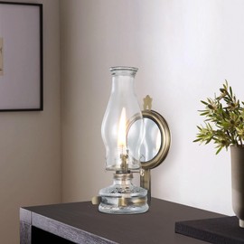 DNRVK Large Oil Lamp Vintage Glass Wall Kerosene Lantern Lamp Antique Wall Mounted Oil Lamps for Indoor Use Emergency Lighting Decor Rustic Hurricane Lamp with 7/8" Wick Oil Lantern