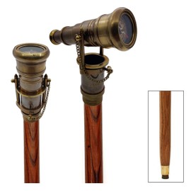 5MOONSUN5's Brass Walking Stick Vintage Handle Victorian Telescope with Compass Head Foldable Steampunk Accessories Wooden Walking Stick Cane for Men and Women