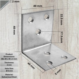BOLIST 10 Pcs Angle Brackets for Wood 40 x 40 x 40 x 2 (mm) Corner Bracket L Shaped Brackets Metal Braces Galvanized Steel Heavy Duty for Fixing Furniture Shelves Timber Sleeper