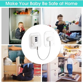 2 Pack Refrigerator Lock - Heavy Duty Combination Fridge Lock, Child/Baby Proofing Lock for Cabinets, Closets, Drawers, Window and More, Easy Install and Use (White)