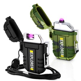 2 Pack Waterproof Lighter Outdoor Electric Lighter Dual Arc Lighter Windproof Lighter USB Rechargeable Lighter Flameless Plasma Lighter Camping Hiking Adventure Survival Tactical Gear