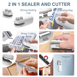 Ankilo Mini Bag Sealer Heat Sealer, 2 in 1 Heat Sealer and Cutter, Rechargable Mini Sealing Machine Environmentally Portable Chip Bag Sealing Machine for Plastic Bags Food Storage