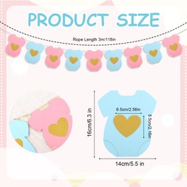 Blue Pink Baby Shower Paper Garland, Short-Sleeve Bodysuits Clothesline Garland Gender Reveal Banner Backdrop Bodysuit Paper Decorations for Welcome Newborn Party Supplies (Blue, Pink)