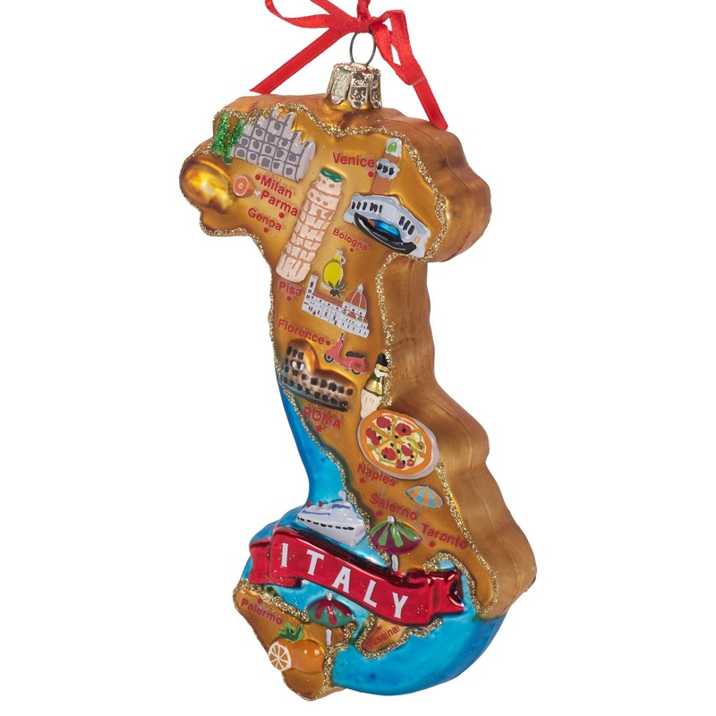 Kurt Adler Highlights of Italy Map Glass Ornament 5 3/4