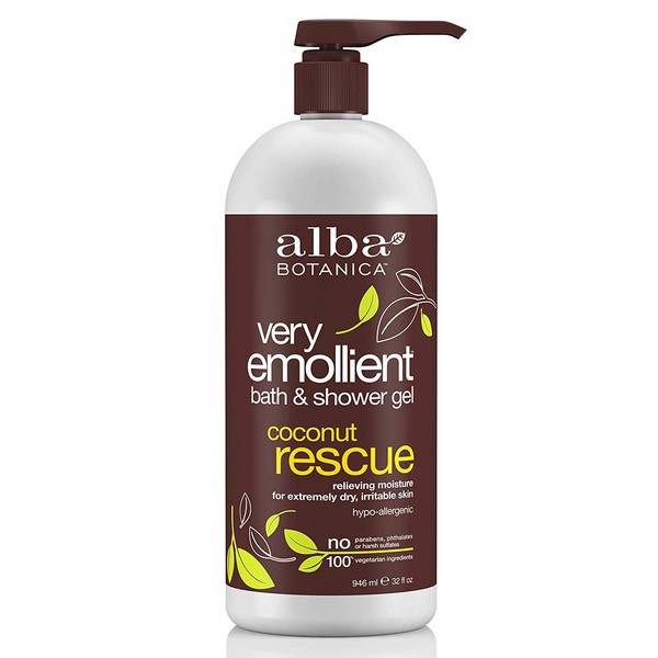 Alba Botanica Very Emollient Bath & Shower Gel, Coconut Rescue, 32 Oz