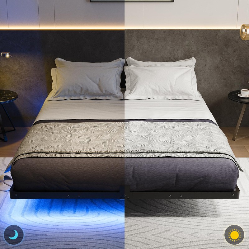 Liians Queen Size Floating Bed Frame with USB Charging Station