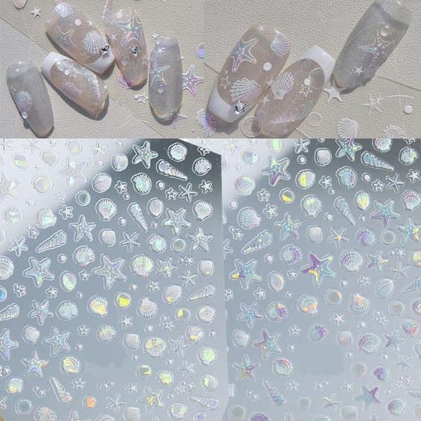 2 Pcs Ocean Nail Stickers for Nail Art, 5D Embossing
